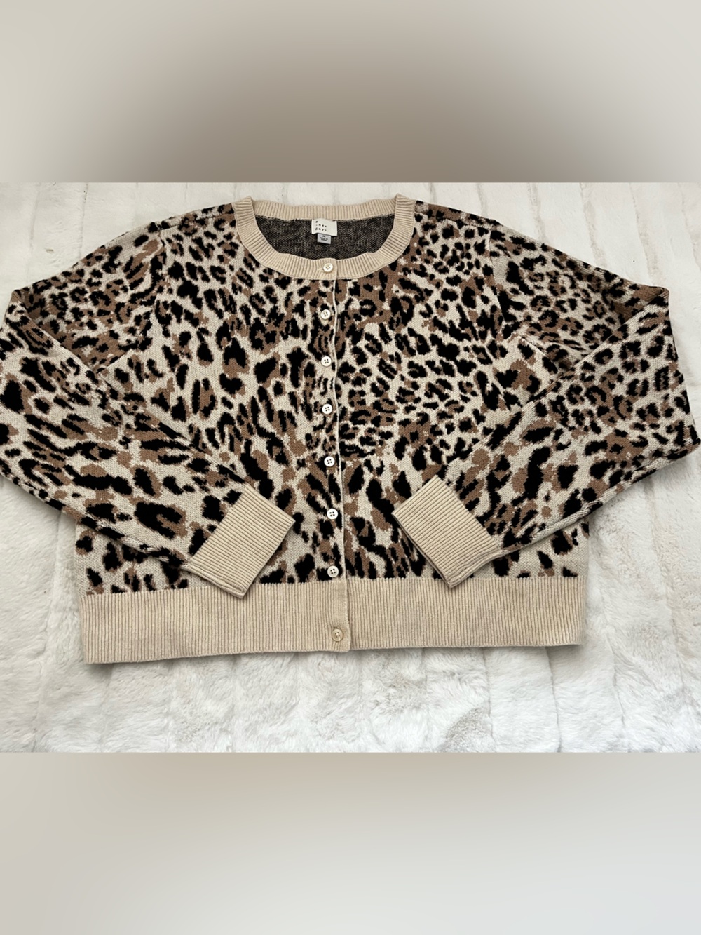 A New Day Leopard Print Button-Front Women's Cardigan Sweater